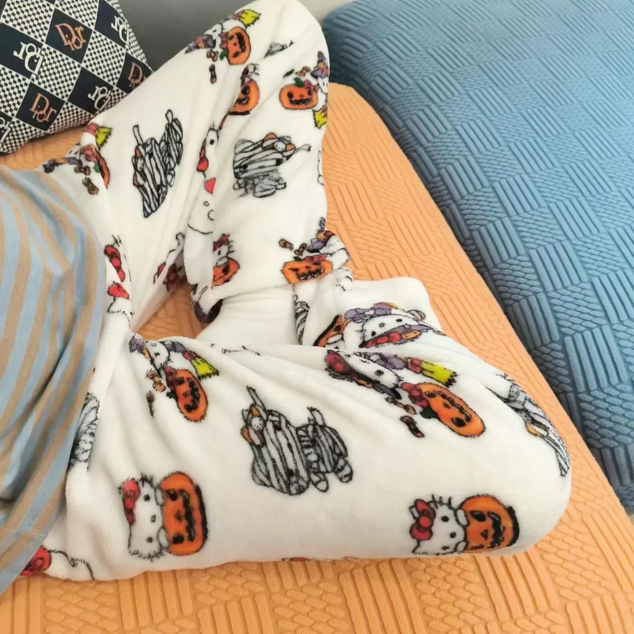 헬로 키티 파자마 바지, 산리오 애니메이션 플리스, 더블 탄성 원단, 부드러운 여성 바지, 카와이 만화 생일 선물, 신제품