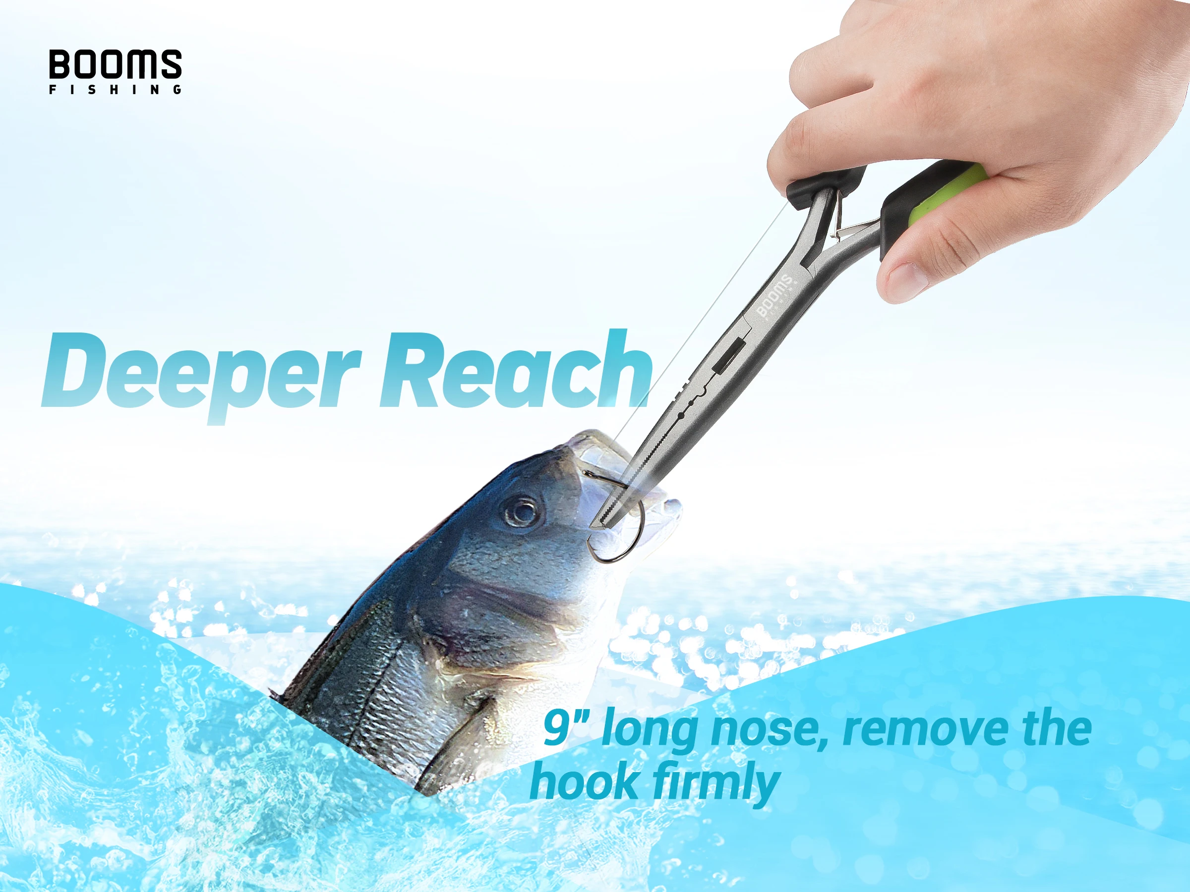 Booms Fishing-낚시 플라이어 F03, 23cm 긴 노즈 후크 리무버 도구, 스테인레스 스틸 라인 커터 가위