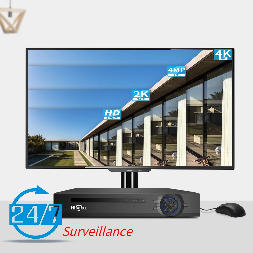 Hiseeu 얼굴 감지 비디오 녹음기 홈 보안 CCTV 감시 DVR, POE IP 카메라, ONVIF용, 4K 16CH, POE NVR, H.265, 8MP, 5MP, 3MP