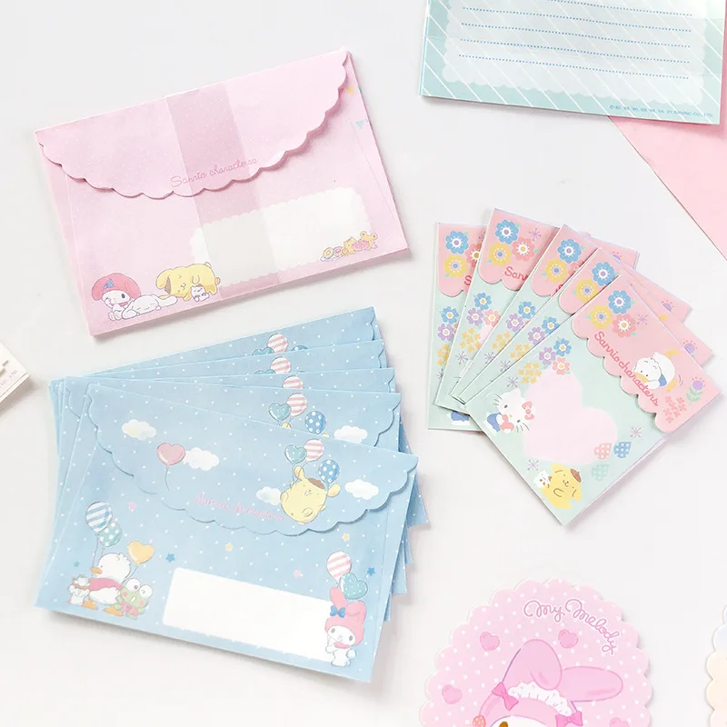 산리오 카와이 헬로키티 마이멜로디 시나모롤 문자 세트, 일본 만화 봉투 스티커, 어린이 문구 선물