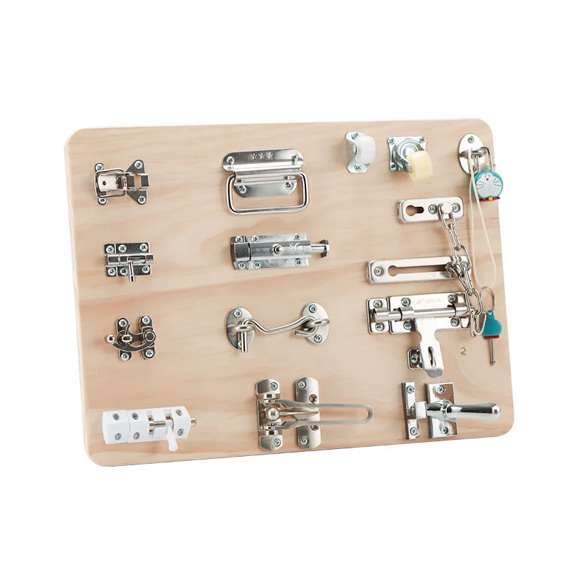 바쁜 보드 DIY 액세서리 잠금 해제 도어 래치 장난감, 부모-자식 수제 대화형 몬테소리 교육 아기 감각 훈련