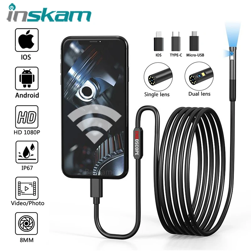 INSKAM 단일 및 듀얼 렌즈 내시경 카메라, IP67 방수 파이프라인 검사 보어스코프, 8mm 렌즈, 자동차 하수구, IOS 안드로이드 USB-C title=INSKAM 단일 및 듀얼 렌즈 내시경 카메라, IP67 방수 파이프라인 검사 보어스코프, 8mm 렌즈, 자동차 하수구, IOS 안드로이드 USB-C