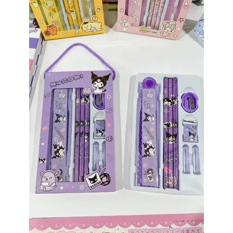 산리오 시나모롤 쿠로미 마이 멜로디 연필 지우개, 연필 깎이 눈금자 문구 세트, 귀여운 만화 학용품 선물