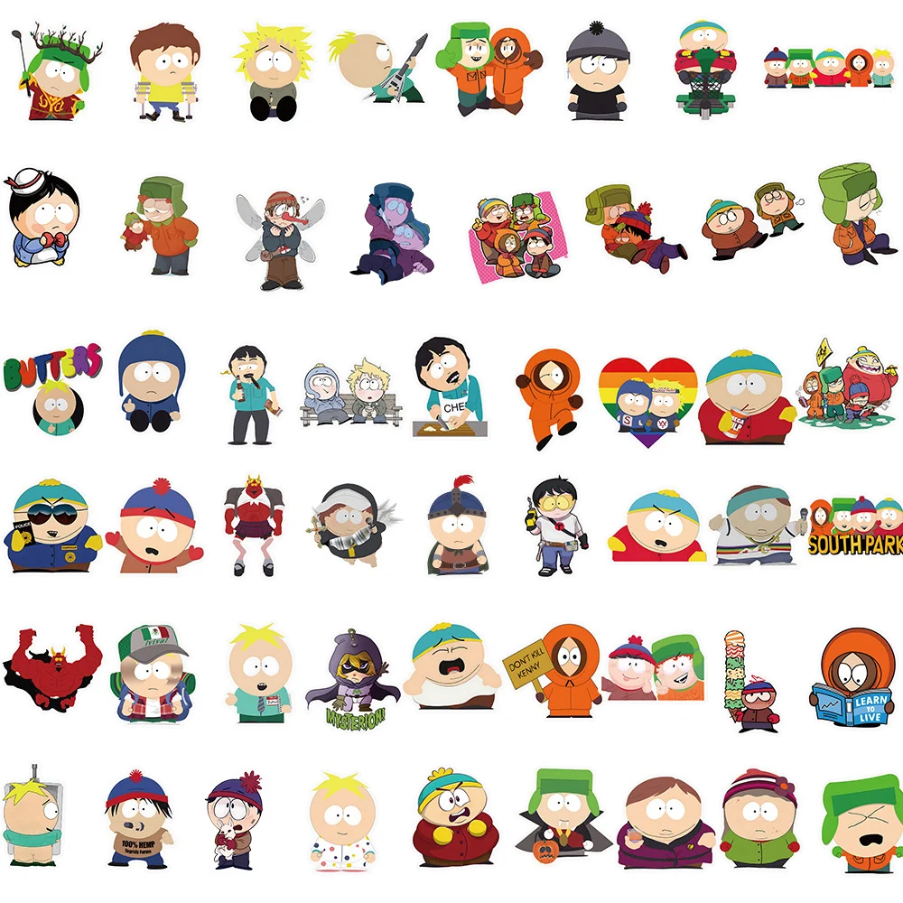 어린이 만화 데칼 장난감 DIY 노트북 스케이트보드 자동차 방수 스티커, 귀여운 선물, 남쪽 공원 스티커, 10 개, 30 개, 50 개, 100 개