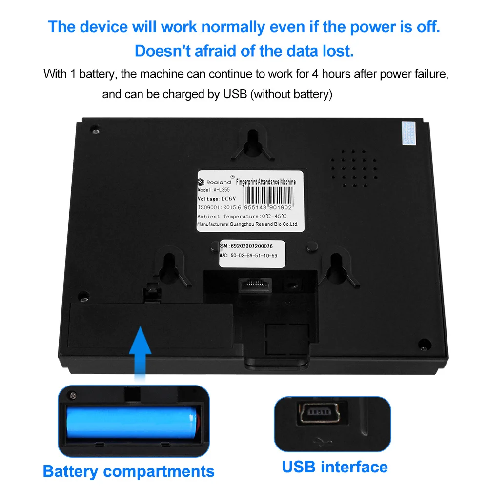 YiToo-2.8 인치 Wifi RFID 생체 인식 지문 시간 출석 tcp/ip USB 사무실 체크 인 Realand 시스템, 시간 시계 없는 소프트웨어