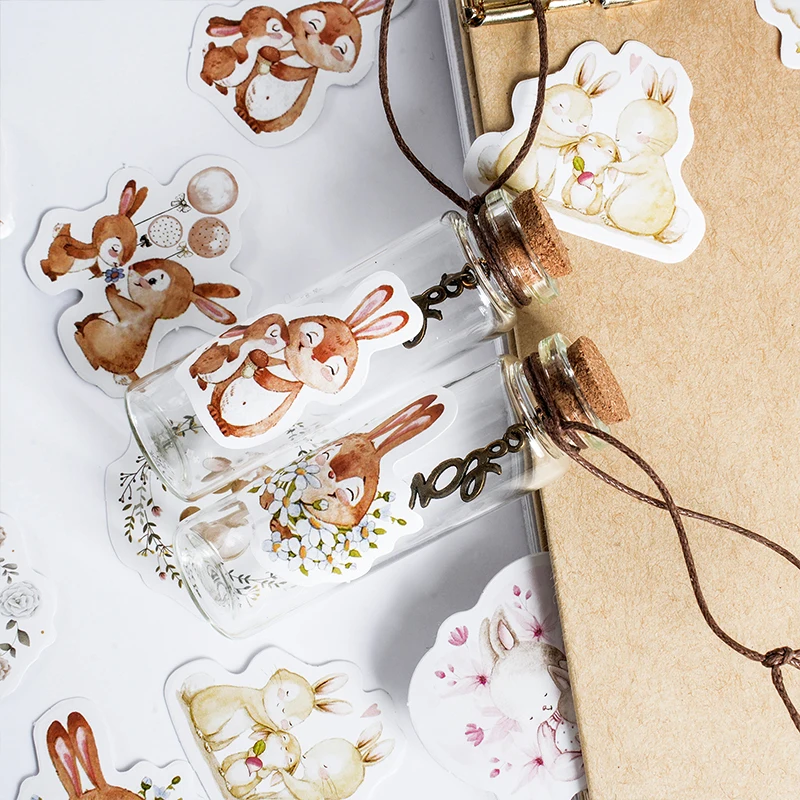 귀여운 토끼 스케치북 스티커, 미적 일기 장식, 스크랩북 어린이 문구 학용품, 10 개, 25 개, 46 개