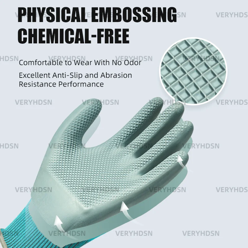 남녀공용 안전 작업 장갑 코팅, 내구성 및 통기성 다목적 그립 니트릴 장갑 고무, 절단 방지 니트 손목 커프, 2 쌍