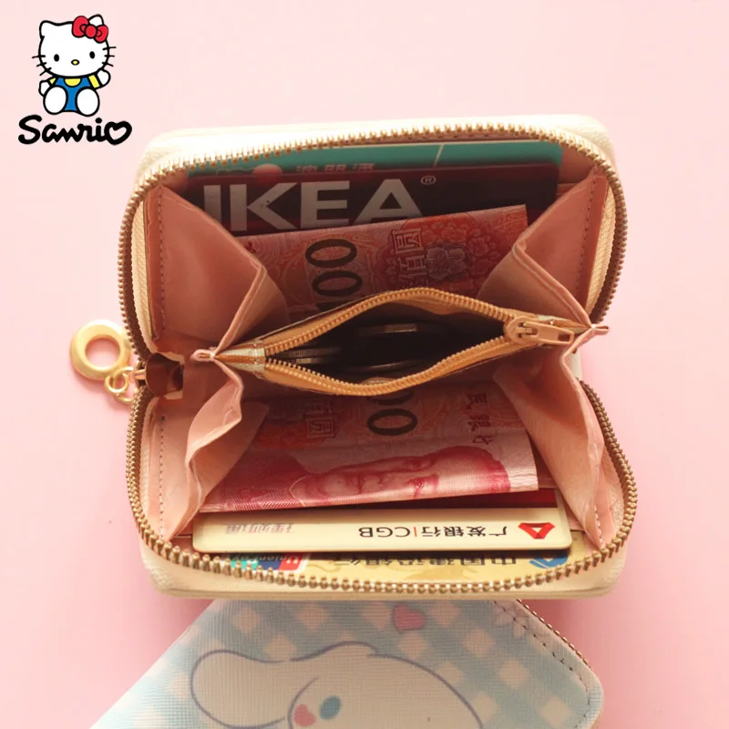 산리오 만화 쿠로미 시나몬 PU 지갑, 카드홀더 접이식 지퍼 컴팩트 지갑, 여성 생일 선물, 도매