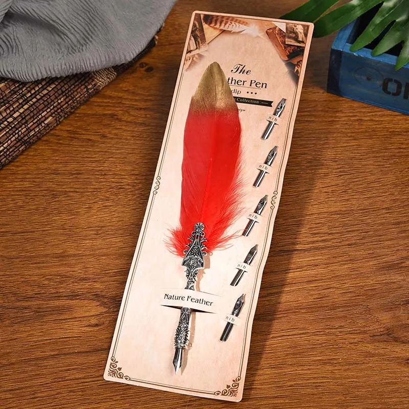 2019 유럽 빈티지 깃털 펜, 딥 잉크 펜, 펜촉 5 개 세트, 비즈니스 선물, 서명 펜, 친구 명절 선물, 10 가지 색상, 신제품