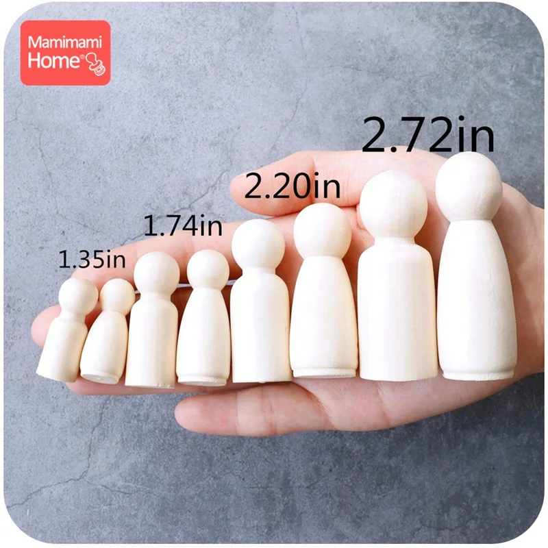 10PCS 55mm 못 인형 남자와 여자 나무 가족 인형 어린이 방 장식 사용자 정의 이름 로고 수제 나무 빈 어린이 용품 장난감