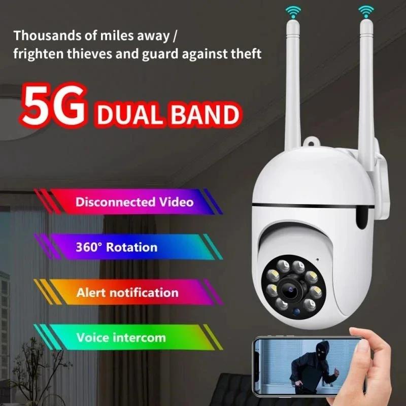 5MP FHD PTZ 와이파이 카메라, 5G CCTV IP 감시 카메라, 4X 디지털 줌 자동 추적 야간 투시경, 풀 컬러 야외 방수