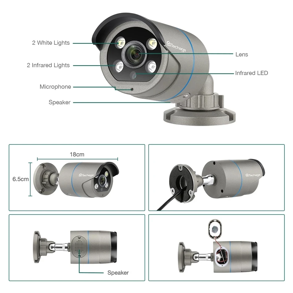 Techage-8CH 4MP POE 보안 감시 카메라 시스템 키트 AI 얼굴 감지 오디오 기록 IP 카메라, H.265 CCTV 비디오 NVR 세트