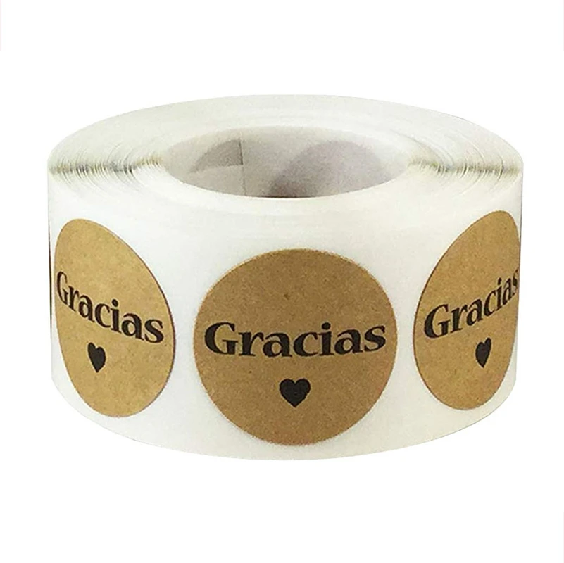 100-500pcs/roll Kraft Gracias 스페인어 감사 스티커 봉투 패키지 인감 1 인치 수제 사랑 스티커 베이킹 장식 title=100-500pcs/roll Kraft Gracias 스페인어 감사 스티커 봉투 패키지 인감 1 인치 수제 사랑 스티커 베이킹 장식 