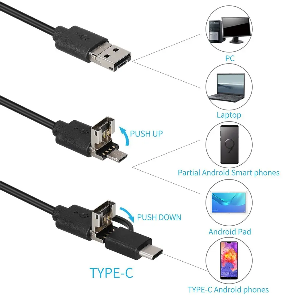 안드로이드 PC용 8mm 내시경 카메라, 1080P HD USB 내시경, 8 LED, 1 m, 2 m, 5m 유연한 케이블, 방수 검사 보어스코프, 신제품