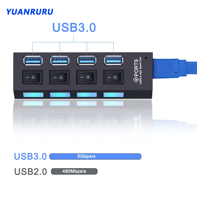USB 허브 3.0 허브 USB 2.0 멀티 USB 분배기 전원 어댑터, 4/7 포트 다중 확장기 2.0, PC 액세서리용 스위치 포함, USB 3