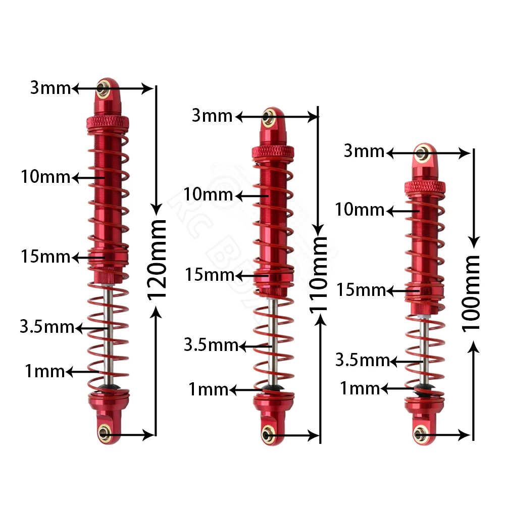 금속 충격 흡수 오일 댐퍼, 1/10 RC 크롤러 자동차 축 SCX10 AXI03007 RBX10 D90 TRX4, 70mm, 80mm, 90mm, 100mm, 110mm, 120mm