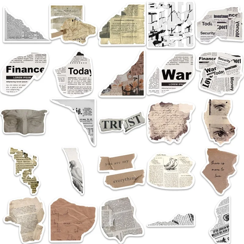 빈티지 신문 PVC 스티커, 미적 어린이 한국 문구, 학교 용품, DIY 장식 스크랩북, 10 개, 30 개, 52 개