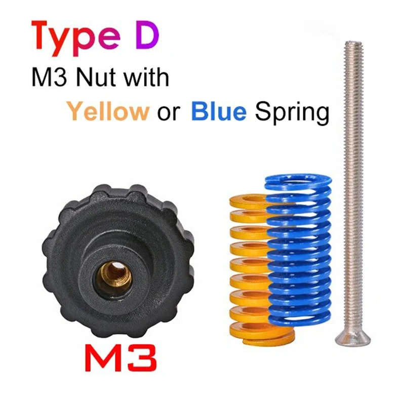 스크류 너트 히트 베드 레벨링 스프링 노브 부품, 3D 프린터 인쇄 플랫폼 교정 액세서리, M3/M4, 4 개