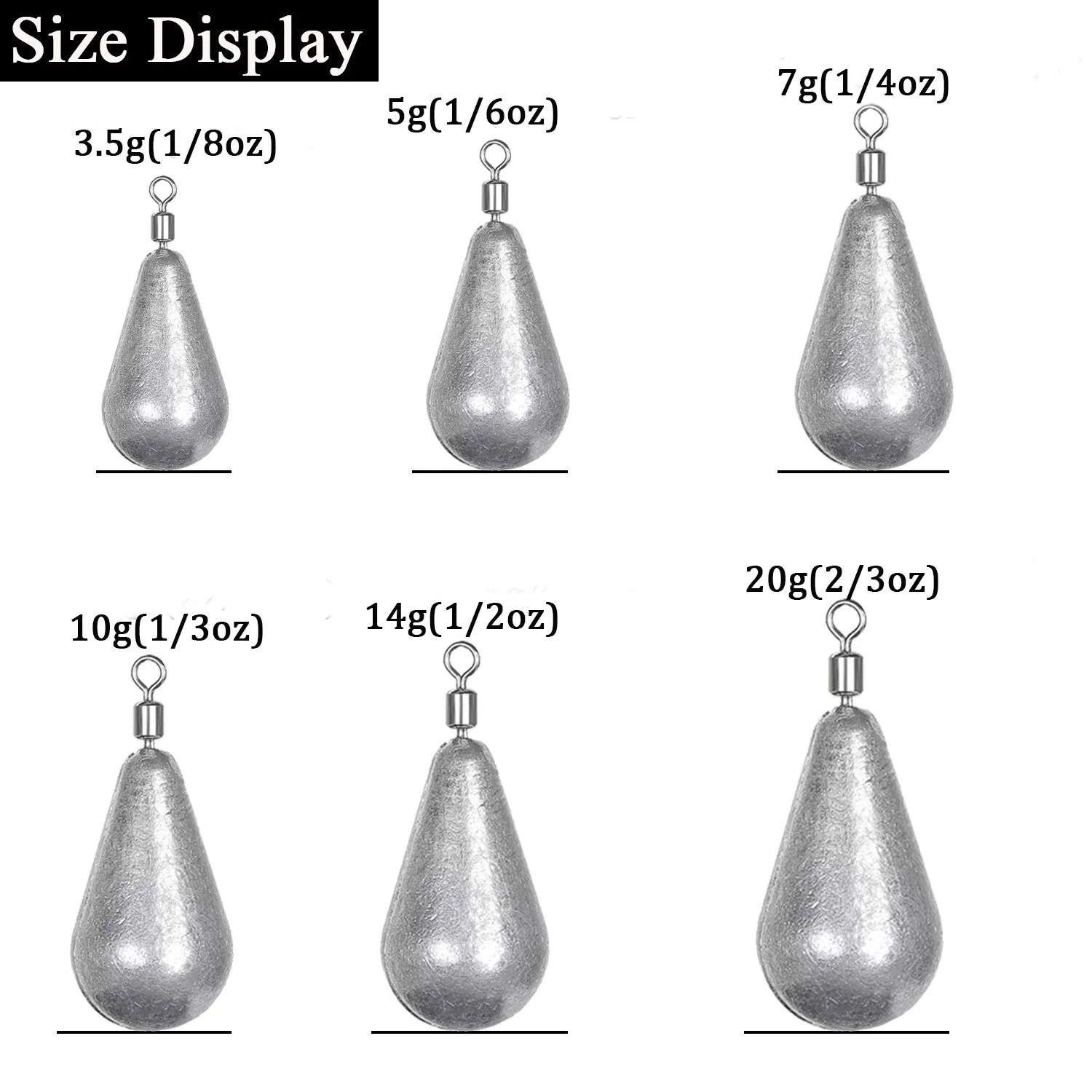 낚시 무게 싱커 배스 낚시 태클 액세서리, 부드러운 미끼 싱커, 3.5g 5g 7g 10g 14g 20g, 10 개 세트