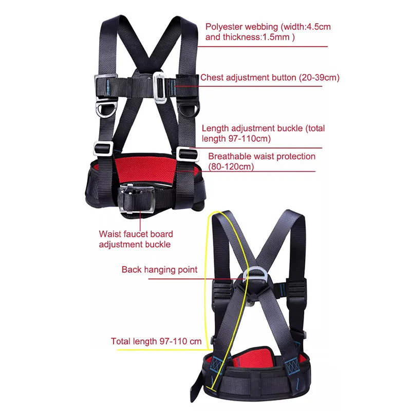 3 포인트 하프 바디 작업 안전 벨트, 야외 암벽 등반 전기 기사 건설 내마모성 안전 하네스 로프 세트