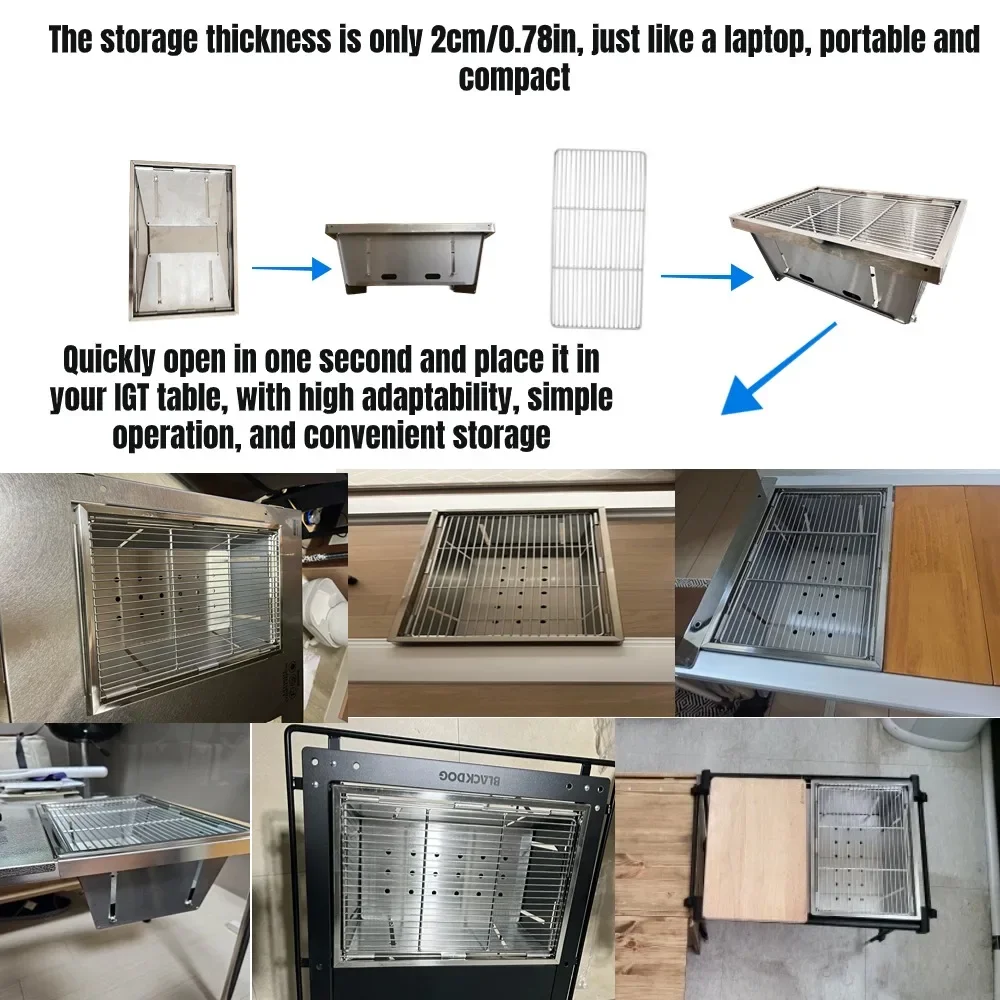 304 스테인리스 바비큐 그릴 적용, 휴대용 야외 아궁이, IGT 캠핑 데스크탑 난로, 접이식 소각대, 미니 캠핑 바비큐 난로, 가족 3-5인용 바비큐 난로, 피크닉, 야간 모닥불 소각대, 1초 개방 사용, igt 테이블 구성 요소의 구성 요소