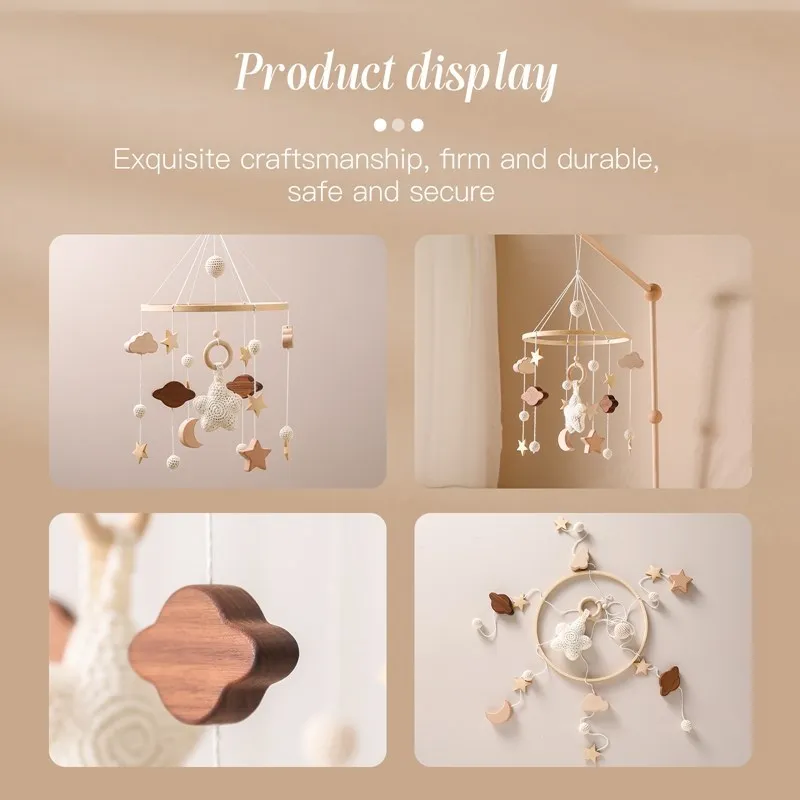 아기 딸랑이 장난감 침대 위의 나무 모빌, 0-12 개월 신생아 침대 침대 오르골, 침대 벨, 장난감 홀더 브래킷, 유아 침대 소년 장난감