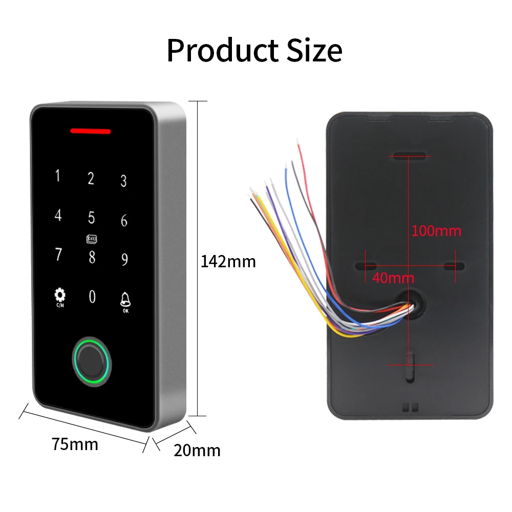 NFC 블루투스 투야 앱 백라이트 터치 13.56Mhz RFID 카드 액세스 제어 키패드, 도어락 오프너, WG 출력, 방수 IP66