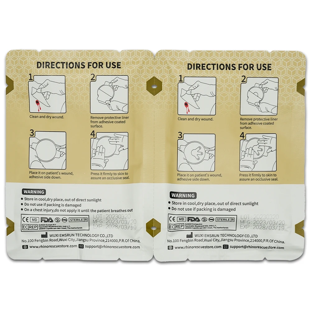 코뿔소 구조 벤트 가슴 씰, 트윈 팩, IFAK 용품, 응급 처치 키트, 가슴 상처 폐쇄 패치