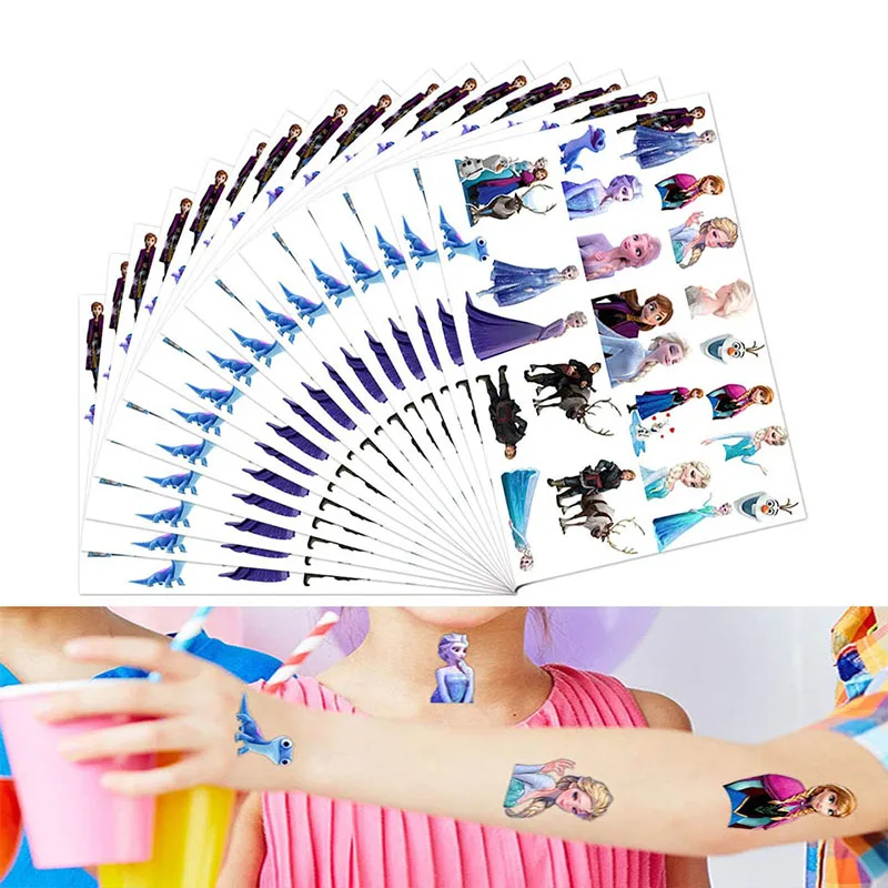 디즈니 공주 겨울왕국 문신 스티커, 어린이 생일 파티 장식, 안나 엘사 만화 스티커, 클래식 장난감, 어린이 선물