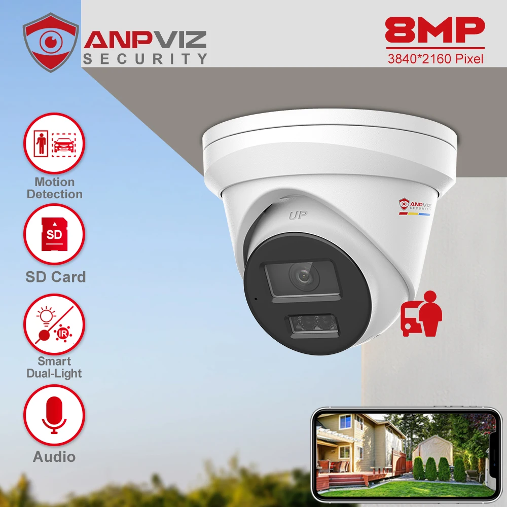 Anpviz POE IP 터렛 카메라, 야외 스마트 듀얼 라이트, 컬러 VU CCTV 비디오 감시, 사람 및 자동차 감지, IP67 SD 카드 슬롯, 8MP title=Anpviz POE IP 터렛 카메라, 야외 스마트 듀얼 라이트, 컬러 VU CCTV 비디오 감시, 사람 및 자동차 감지, IP67 SD 카드 슬롯, 8MP 