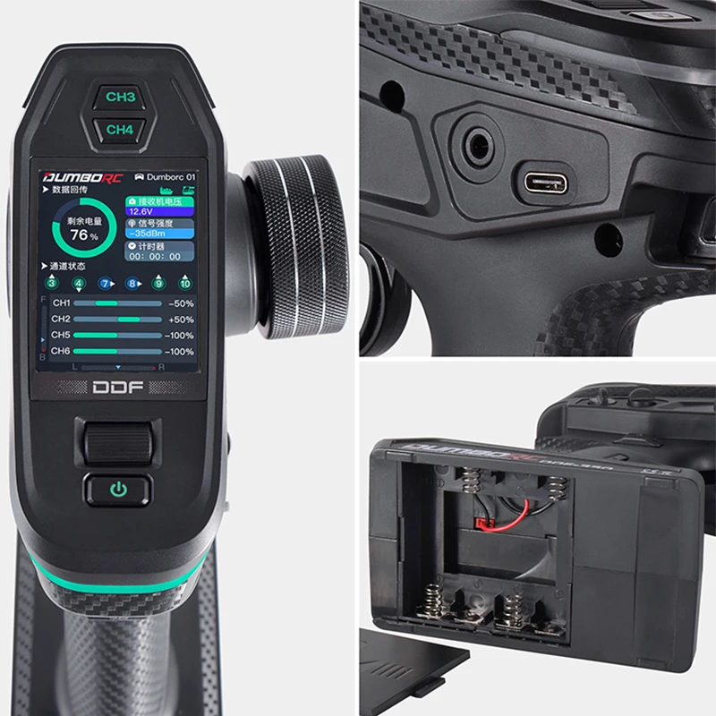 DUMBORC DDF-350 RC 리모컨, 자동차 보트용 HD 스크린 리시버 디지털 라디오 송신기, 10 채널, 2.4Ghz