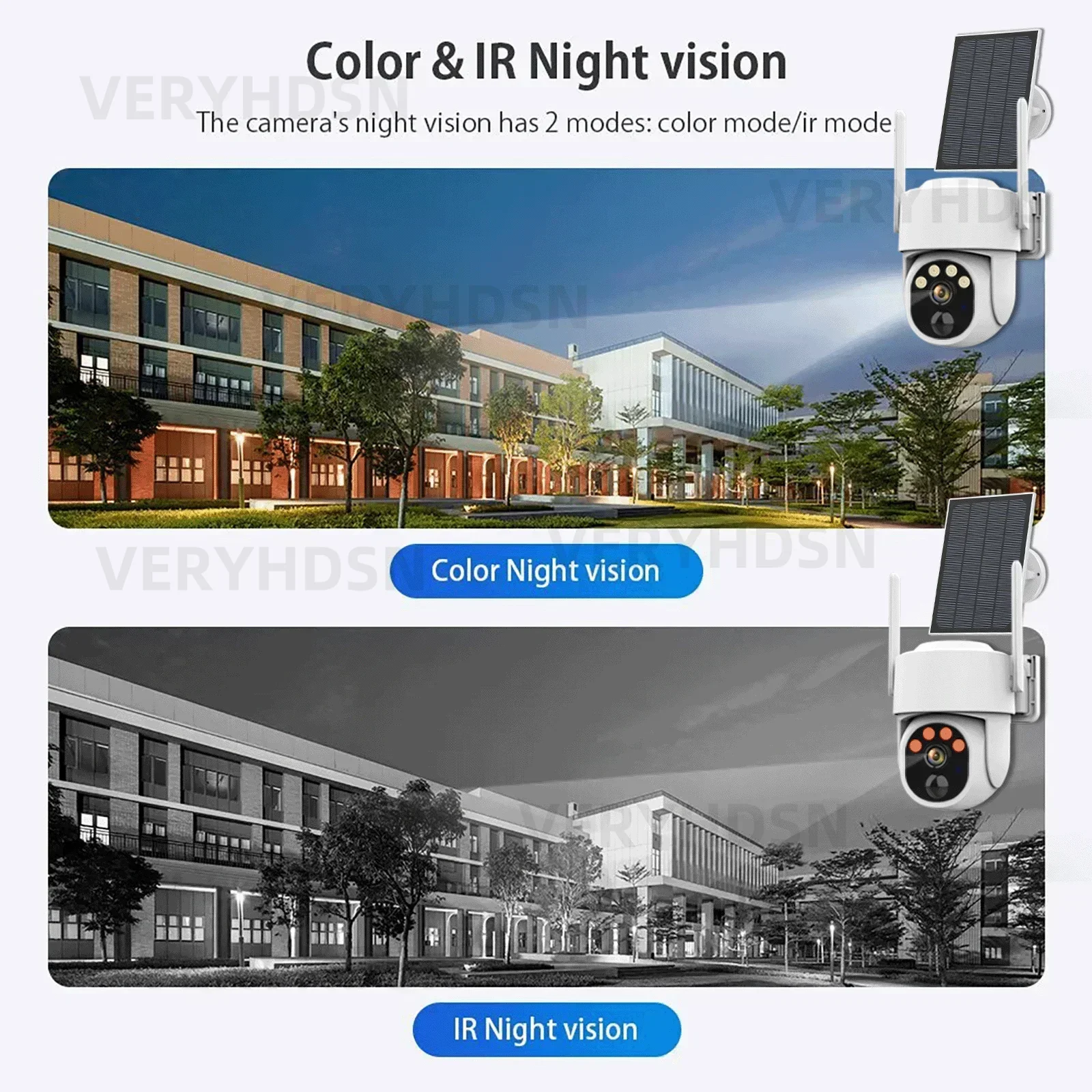 야외 와이파이 감시 보안 카메라, 태양 전지판 감시 카메라, 무선 양방향 대화 감지, 7800mAh IP66, 5MP 카메라, 2K