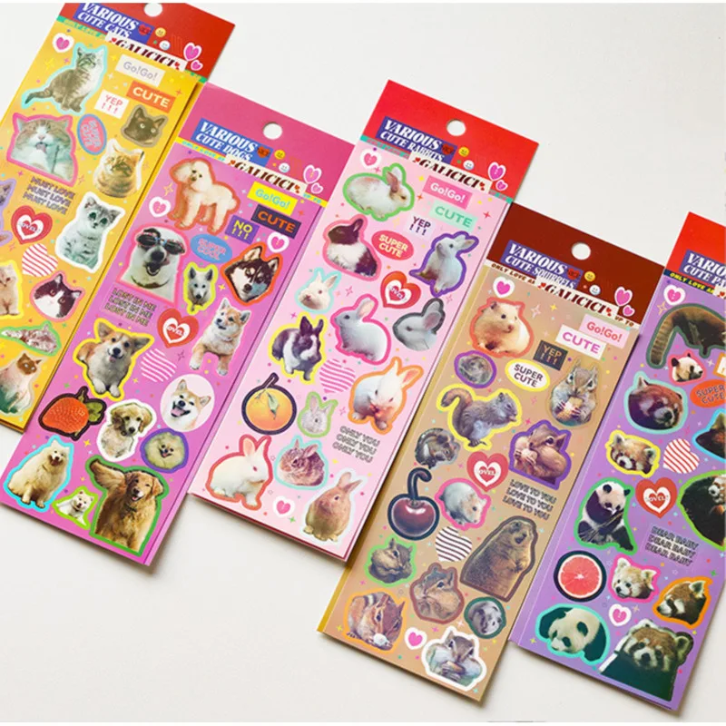 레트로 아메리칸 동물 레이저 스티커 스크랩북 스틱, DIY 소재 문구, 카와이 아트 장식 용품, 1PC