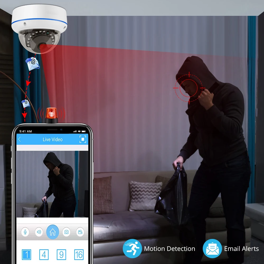 MISECU 슈퍼 HD 감시 IP POE 카메라 마이크 돔 실내 비디오 보안 홈 카메라, 금속 이메일 푸시 P2P, 5MP, 4MP, H.265