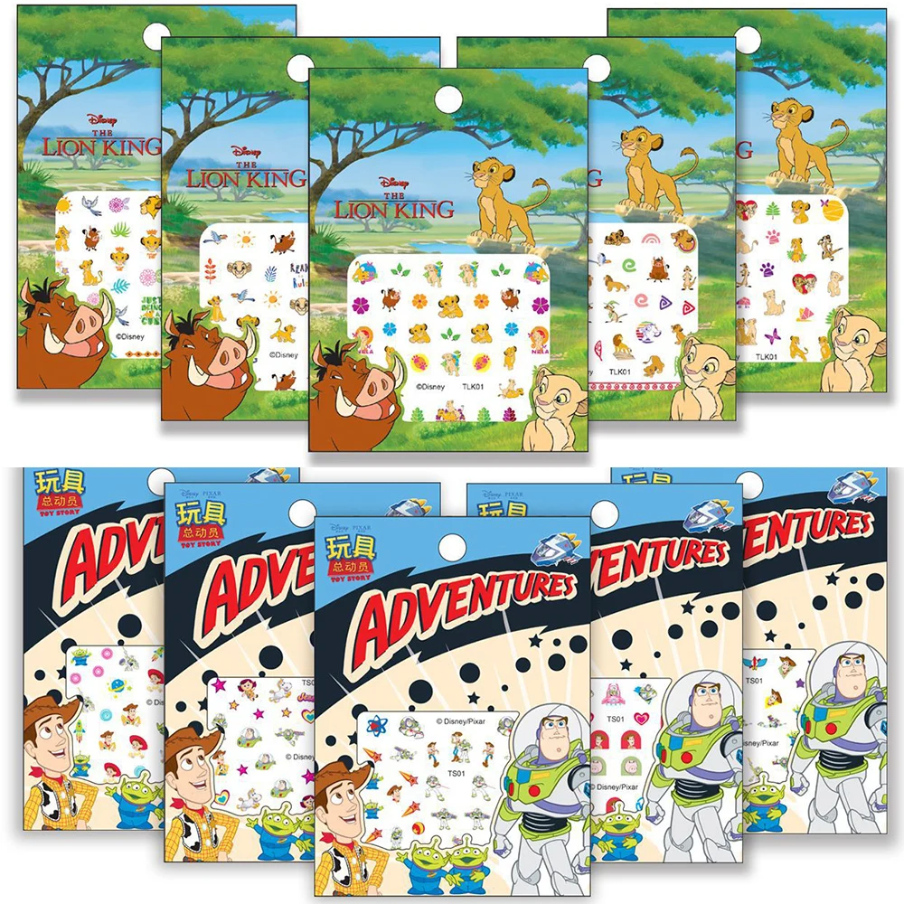 디즈니 만화 네일 스티커 어린이 공주 미키 겨울왕국 스티치 애니메이션 DIY 네일 아트 장식 데칼, 카와이 소녀 파티 선물, 5 개