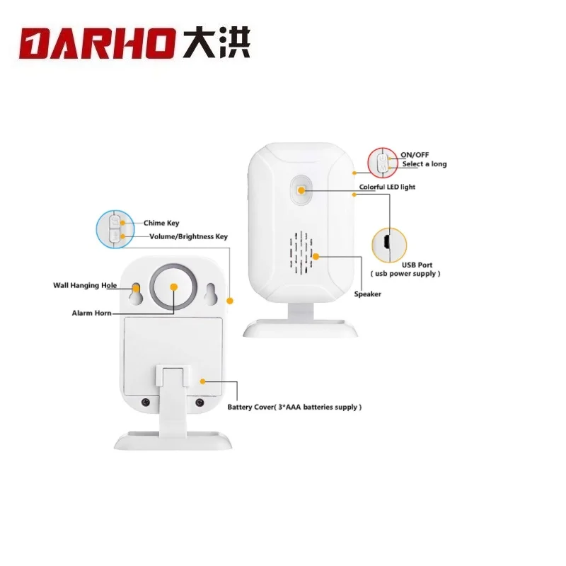 Darho 2023 상점, 상점, 사무실, 가정 보안 환영 차임 경고, 무선 적외선 IR 모션 센서, 도어 벨 알람, 엔트리 초인종