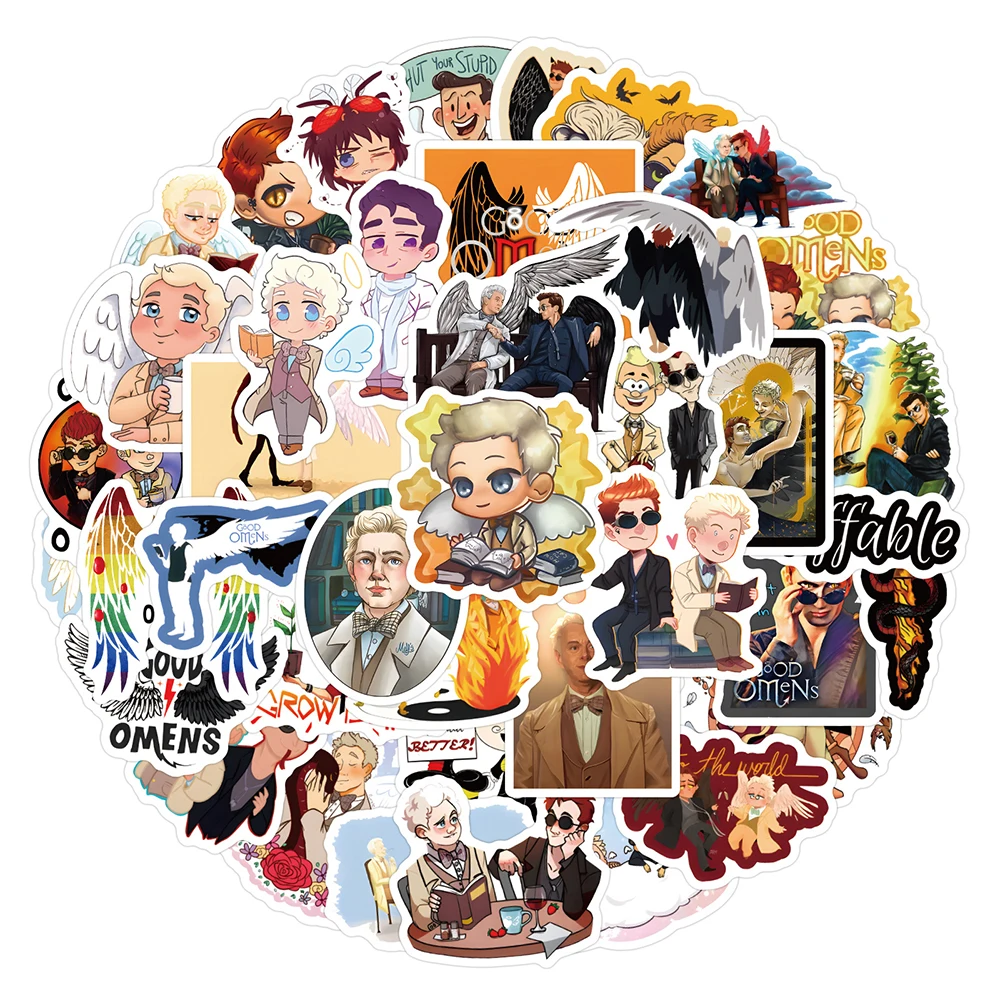 TV 쇼 좋은 징조 스티커, 천사와 악마 만화 데칼, DIY 수하물 노트북 오토바이 자전거 비닐 스티커 장난감, 10 개, 30 개, 60 개