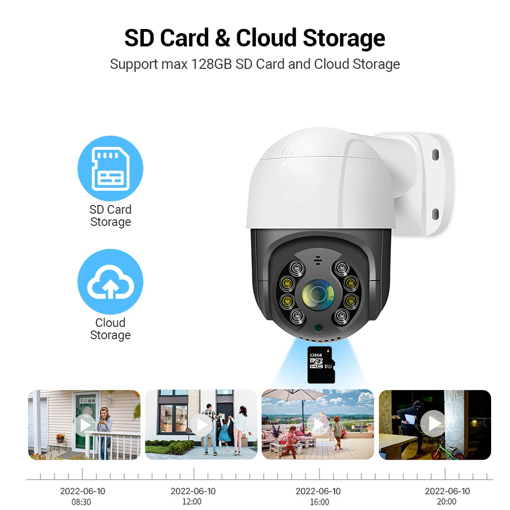 HAMROL PTZ POE IP 카메라, ONVIF 양방향 오디오, 4X 디지털 줌, 야외 HD 5MP 비디오 감시 카메라, ICSee H.265, 8MP