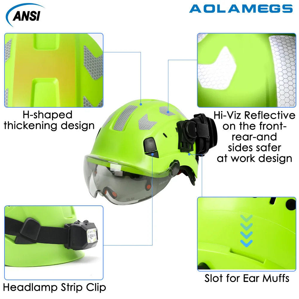 바이저 내장 고글 귀마개 소음 감소 스티커, 안전 헬멧, 엔지니어 ABS 하드 햇, ANSI 산업용 작업 모자