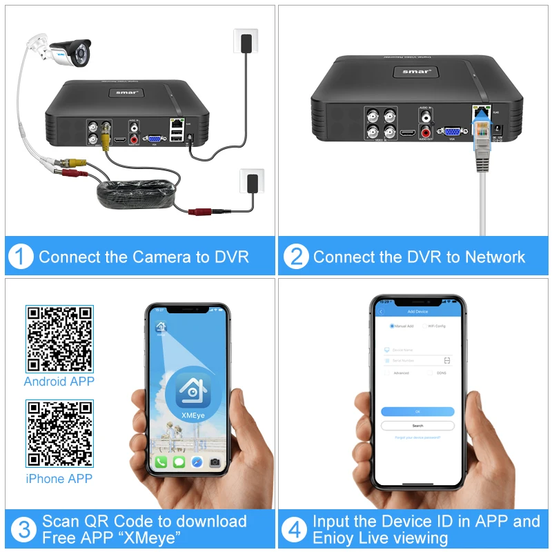 Smar CCTV 시스템, 5 in 1 비디오 녹음기 감시 시스템, 야외 보안 카메라, 이메일 알람, 5MP, 1080P AHD 카메라 키트