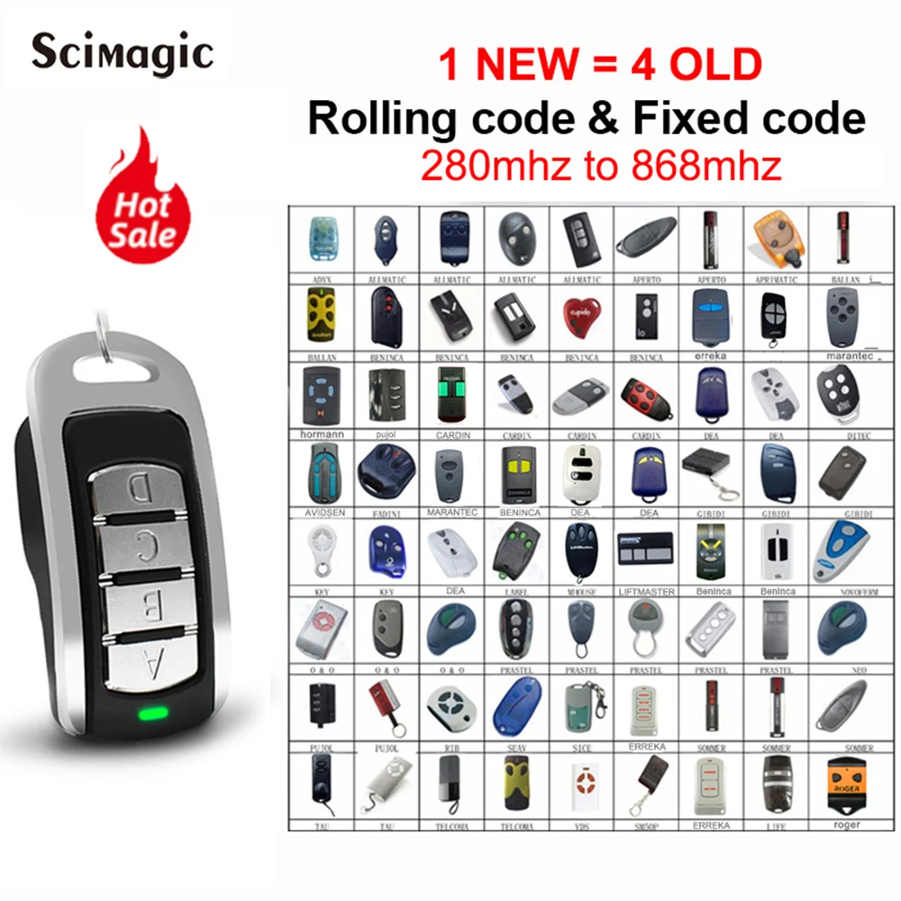 차고 문 원격 제어 자동 스캔 다중 주파수 중복 280-868MHZ 멀티 브랜드 433.92MHz 고정 롤링 코드 게이트 오프너