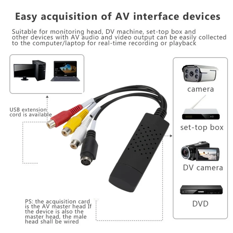 USB 2.0 VHS-DVD 변환기, 아날로그 비디오-디지털 포맷 오디오 비디오, DVD VHS 레코드 캡처 카드 품질 PC 어댑터