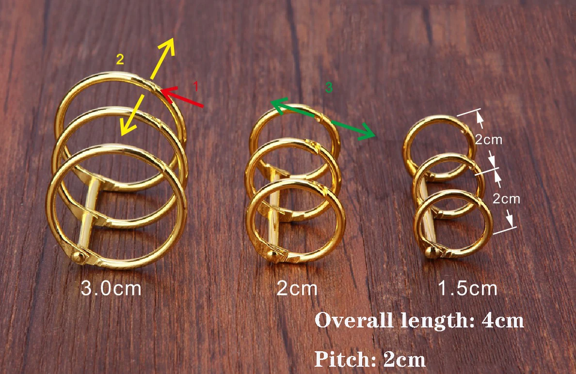 2pcs 서클 3 링 골든 노트 바인딩 링 오픈 링 루스 버튼 바인딩 클립 캘린더 바인딩 후프 바인딩 링