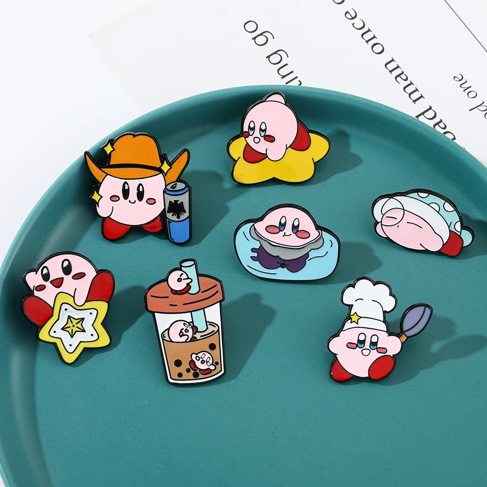 커비 브로치 핀 애니메이션 금속 에나멜 핀 배지, 배낭 청바지 의류 라펠 핀, 패션 쥬얼리 액세서리, 장식 선물