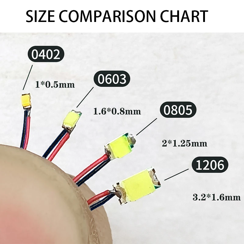 0402 0603 0805 1206 LED SMD 와이어, 모델 트레인 HO N OO 스케일, 레드 블랙 라인 사전 납땜 마이크로 리츠 디오라마 철도용, 40 개/로트