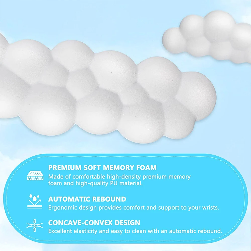 쉬운 타이핑을 위한 소프트 가죽 메모리 폼 손목 지지대 쿠션, 인체공학적 미끄럼 방지, 클라우드 키보드 손목 받침대