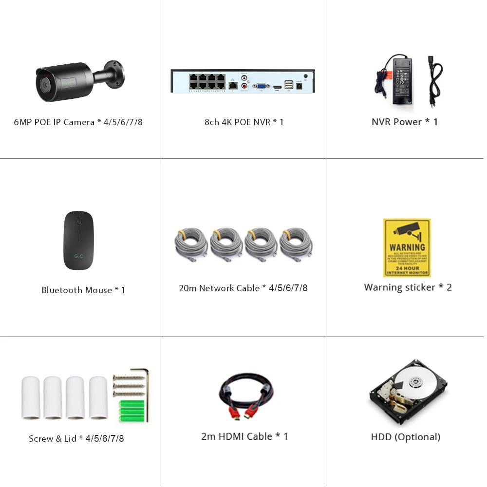 G.Craftsman POE IP 카메라 키트 시스템, CCTV 보안, AI 사람 차량 감지, 오디오 감시 비디오 링크, 6MP