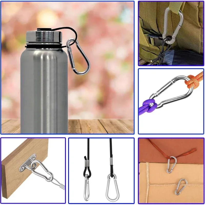 다기능 스테인리스 스틸 카라비너 키체인, D 링 버클 용수철 카라비너 스냅 후크 클립 키체인, 캠핑 액세서리