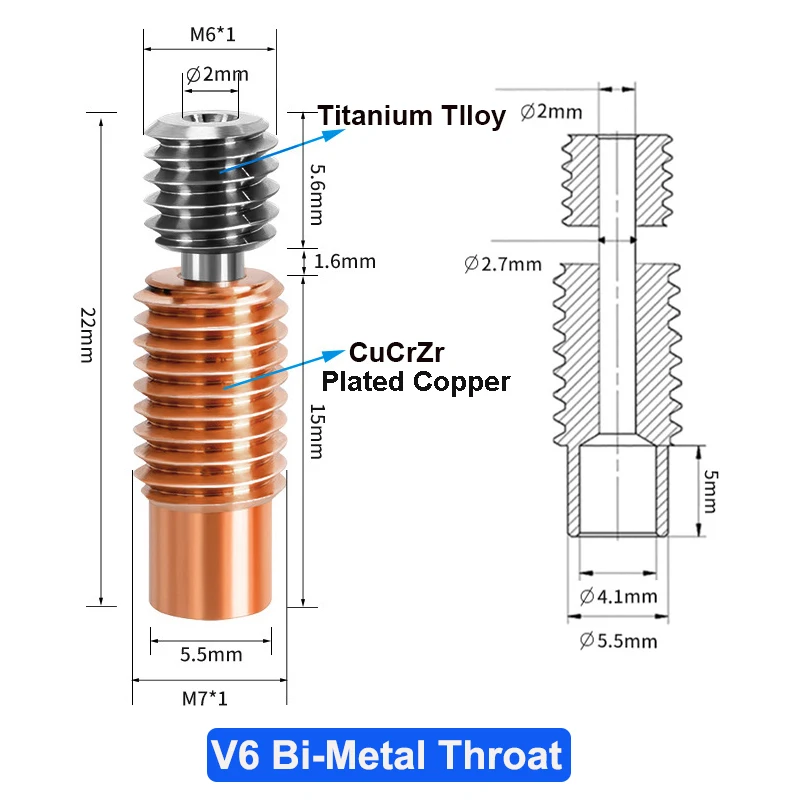 고품질 E3D V6 Throat V5 3D 프린터 부품, CR10 바이메탈 히트 브레이크 구리 도금 MK8 스로트 Ender 3 S1/Pro CR10S CR6 se용