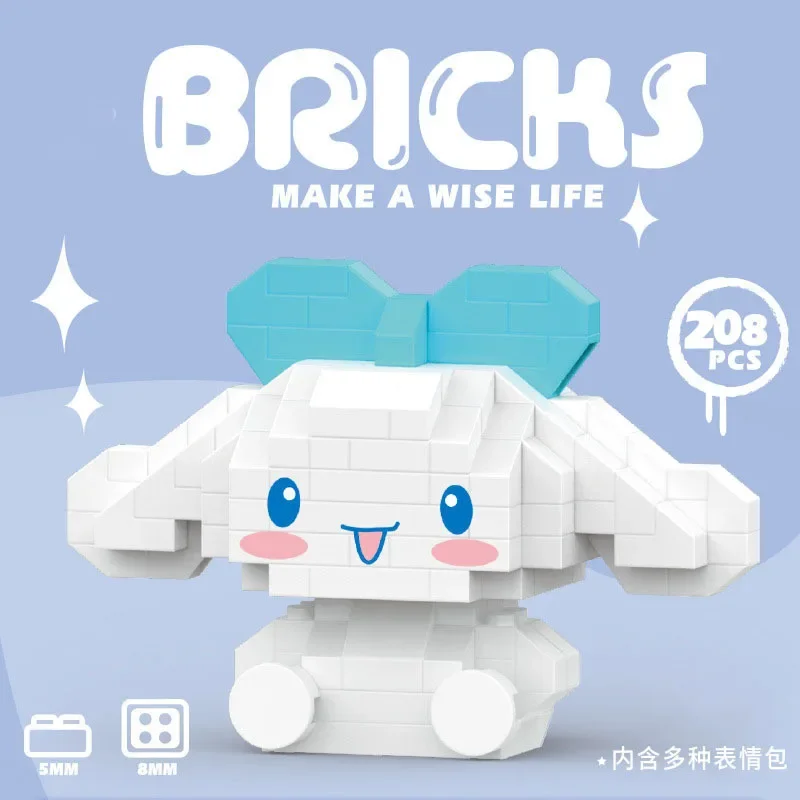 산리오 헬로 키티 빌딩 블록 애니메이션 피규어, 시나모롤 쿠로미 포차코 조립 장난감, 장식 어린이 퍼즐 선물